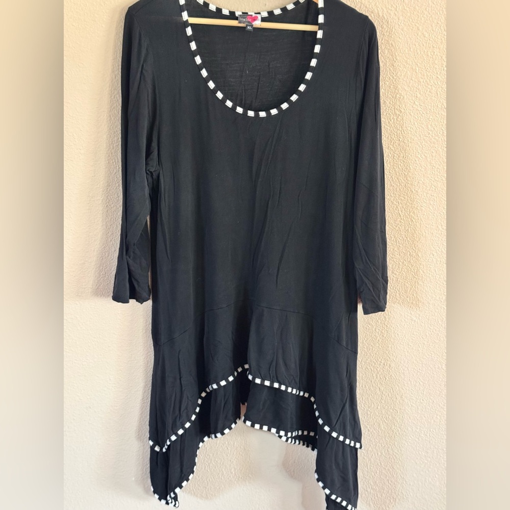 Elegant Black Tunic with White Trim